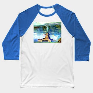 Cartoon Statue of Liberty Baseball T-Shirt